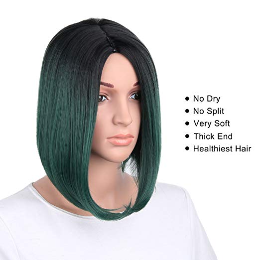 BARSDAR 14" Girl’s Short Bob Hair Wigs Straight Synthetic Dark Roots Ombre Colorful Halloween Cosplay Daily Party Wig for Women Natural Looking Heat Resistant As Real Hair with Free Wig Cap-Black to D